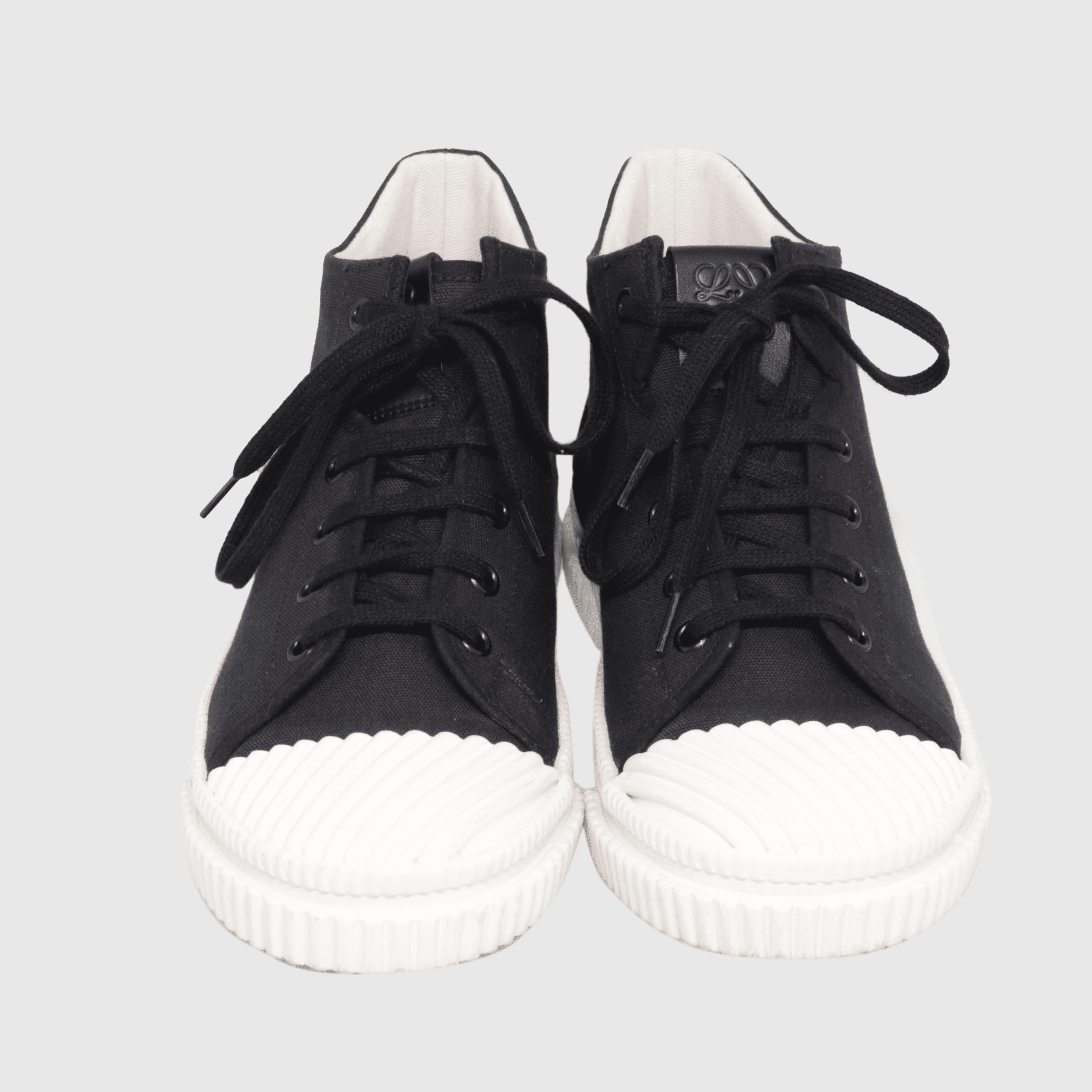 Black/White Mid Rise Lace up Sneakers