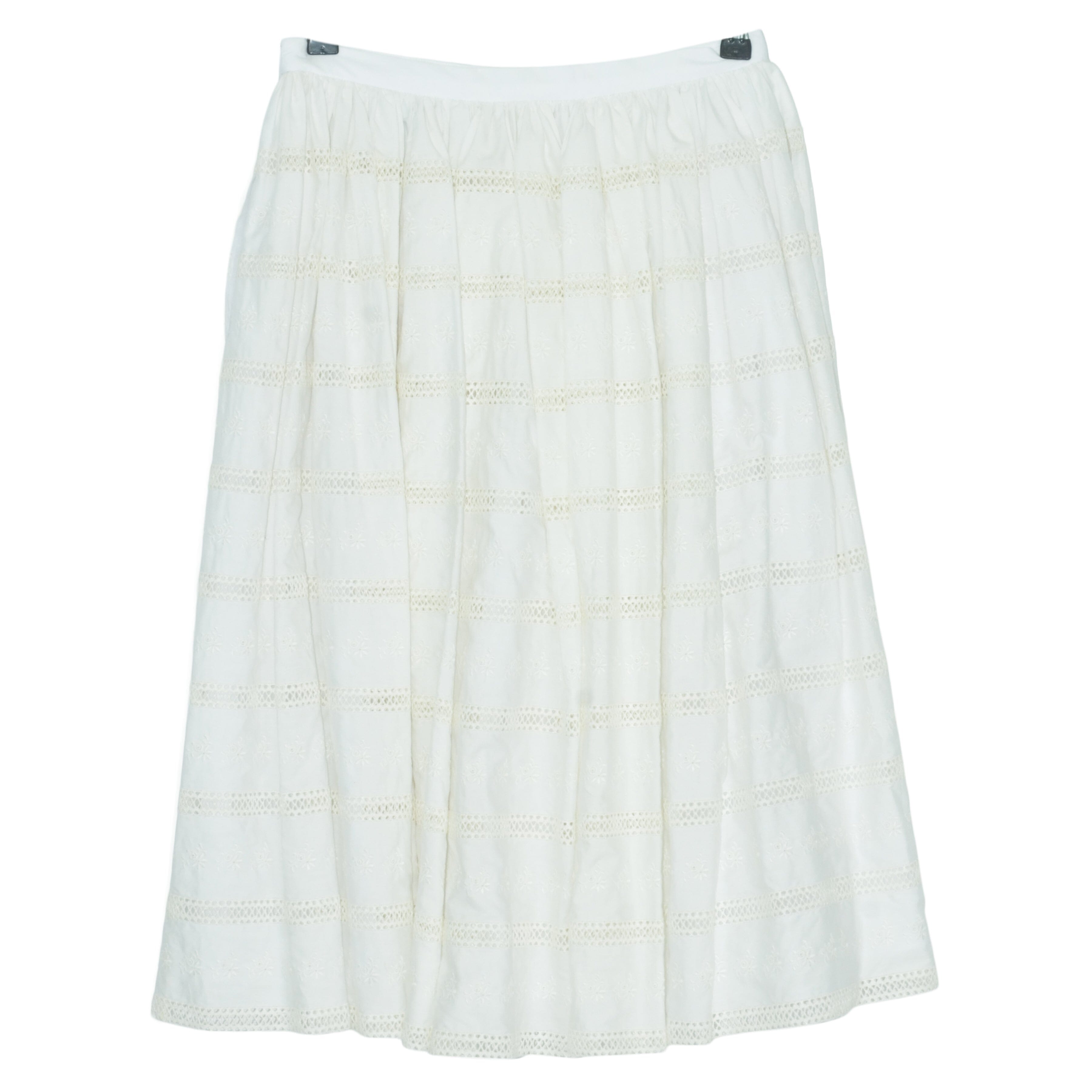 White Lace Detail Pleated Midi Skirt