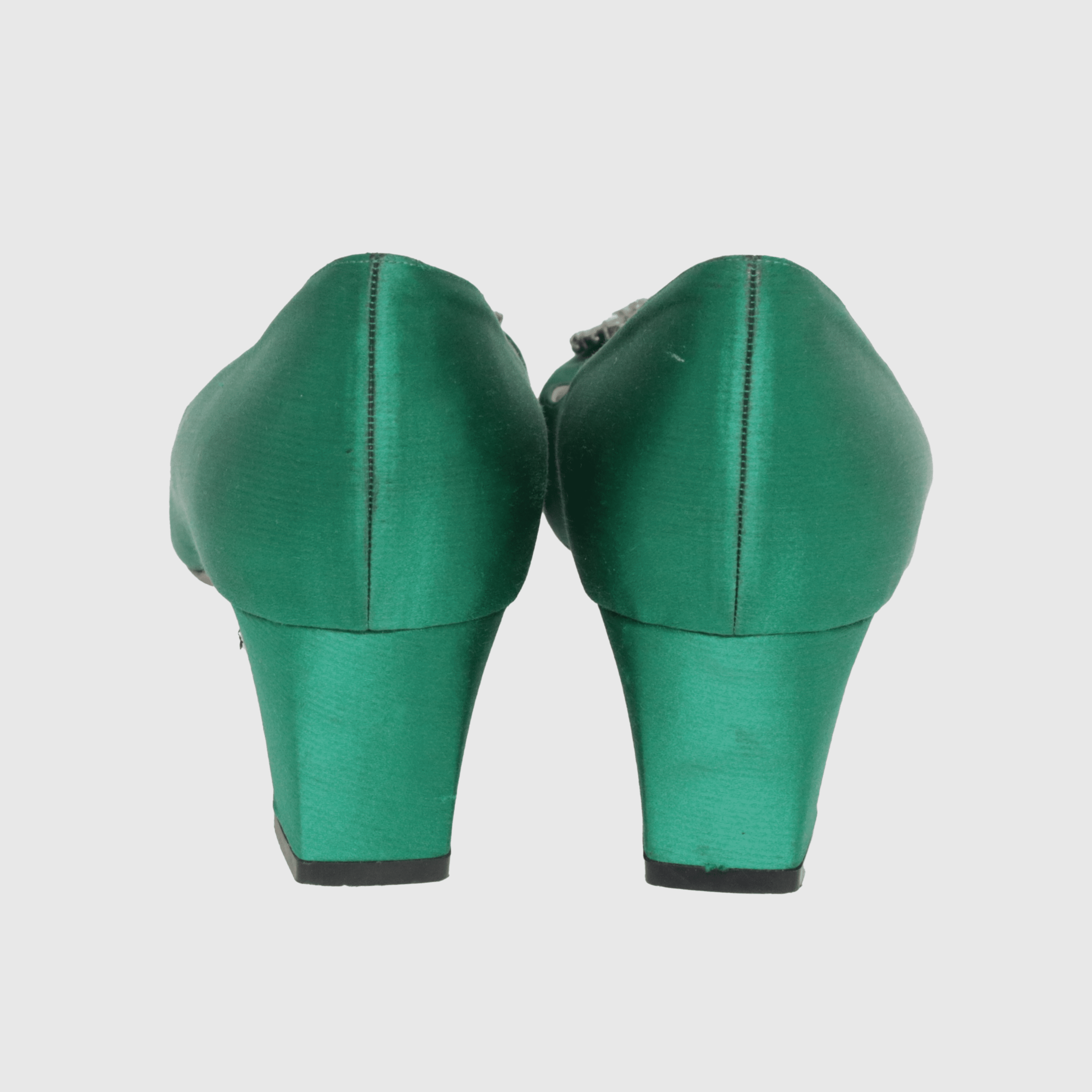 Emerald Green Okkato Crystal Embellished Block Heel Pumps