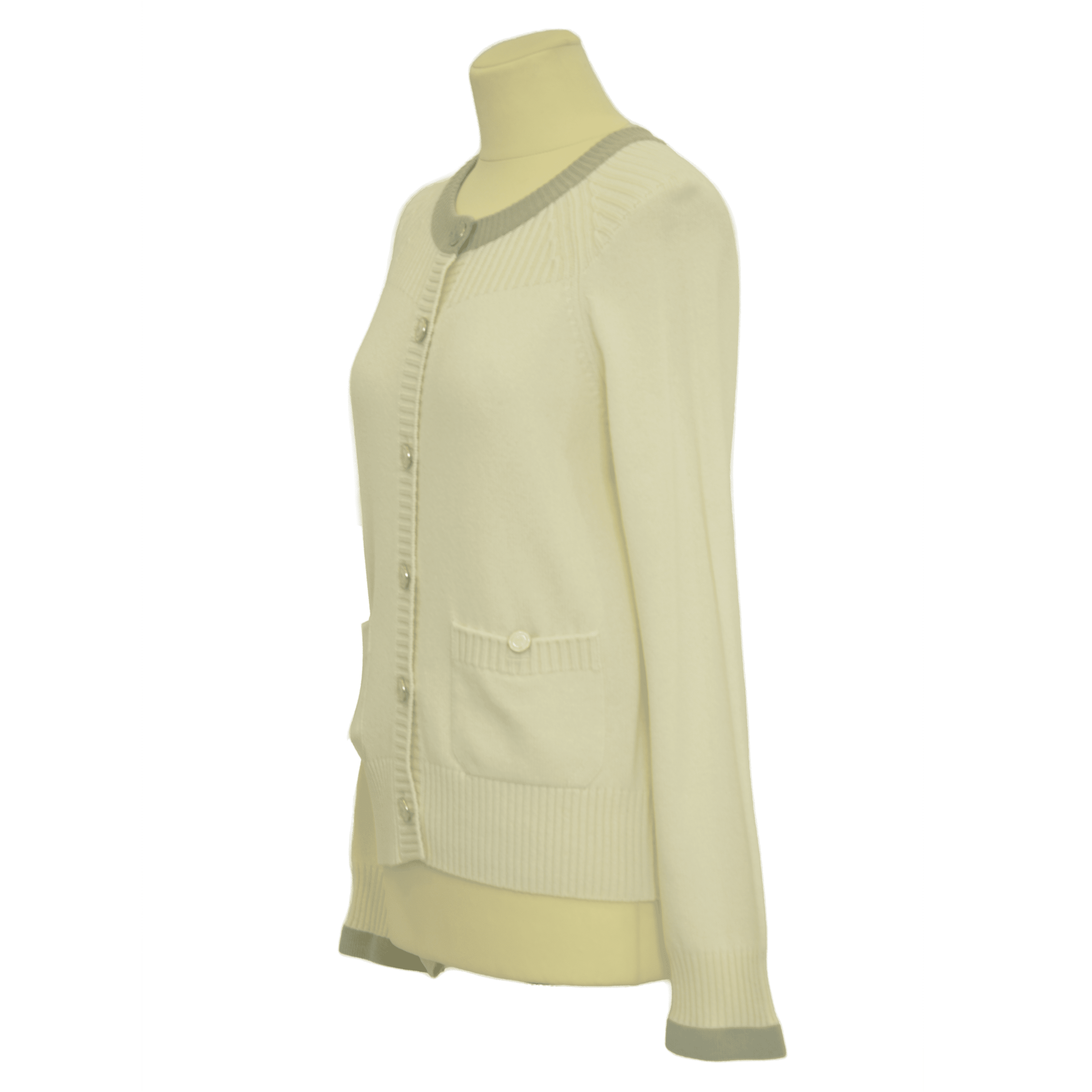 Ivory/Gray Trim Enamel Button Sweater Cardigan