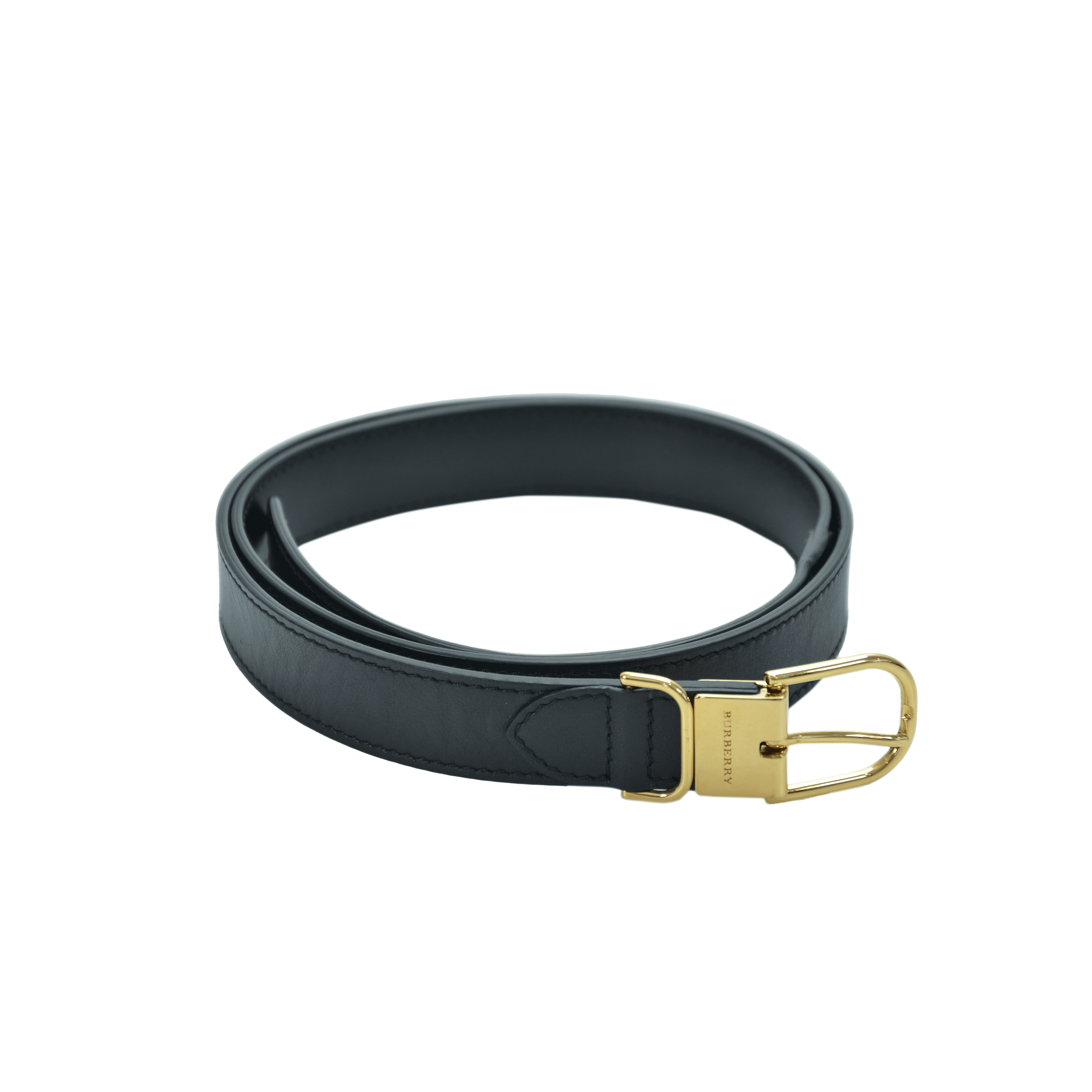 Burberry Black Leather Belt With Gold Buckle