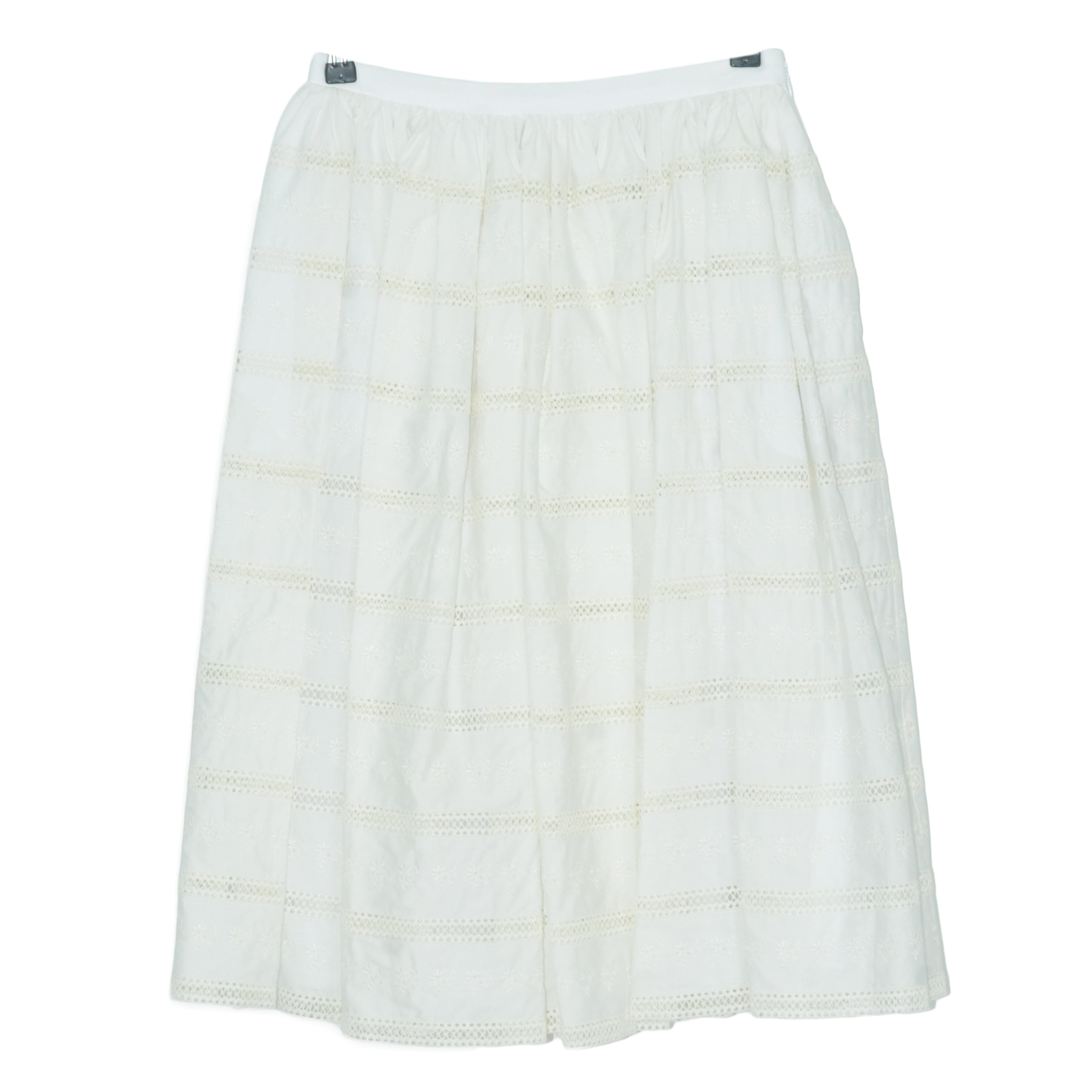 White Lace Detail Pleated Midi Skirt